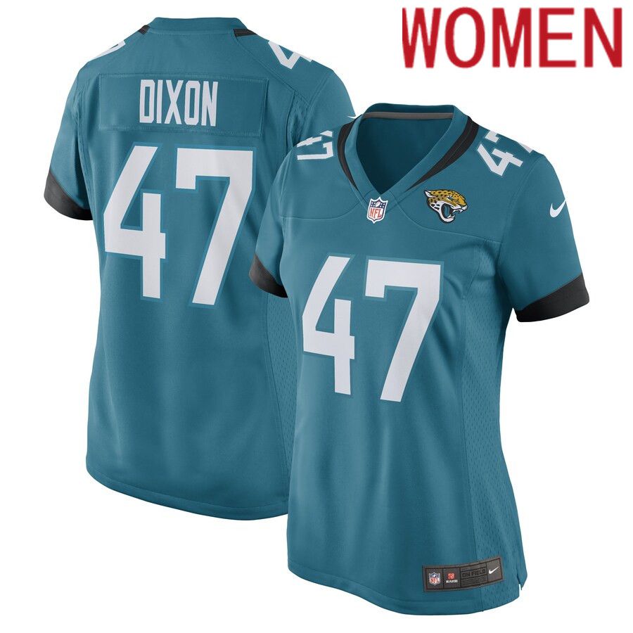Women Jacksonville Jaguars #47 De Shaan Dixon Nike Teal Game Player NFL Jersey->women nfl jersey->Women Jersey